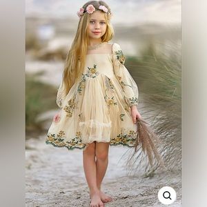 NWOT Miabelle girls dress with flower embroidery size 6T girls in golden yellow